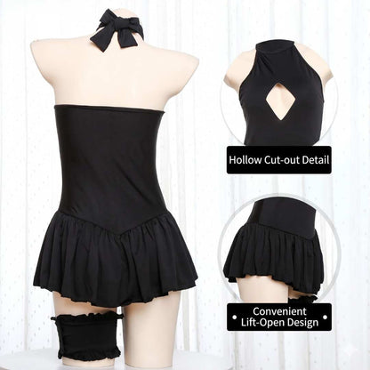 Black Cutout Halter Sailor Dress Set