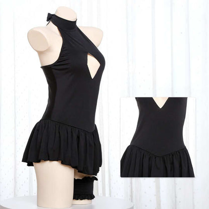 Black Cutout Halter Sailor Dress Set