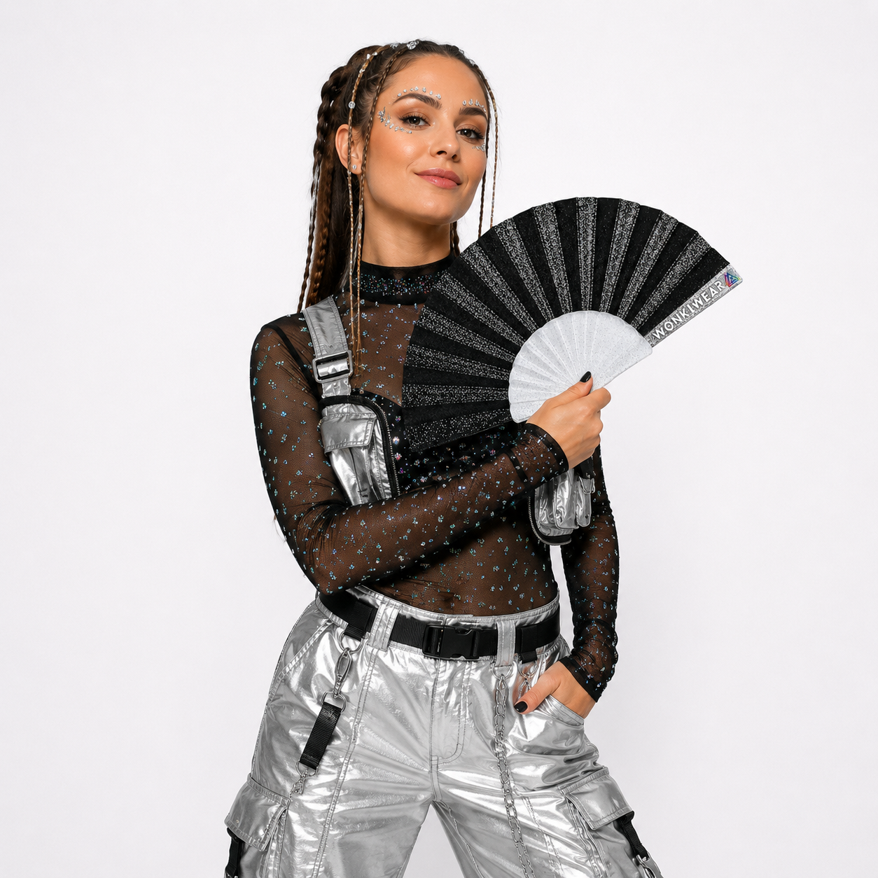 Small Folding Fan - Black Glitter