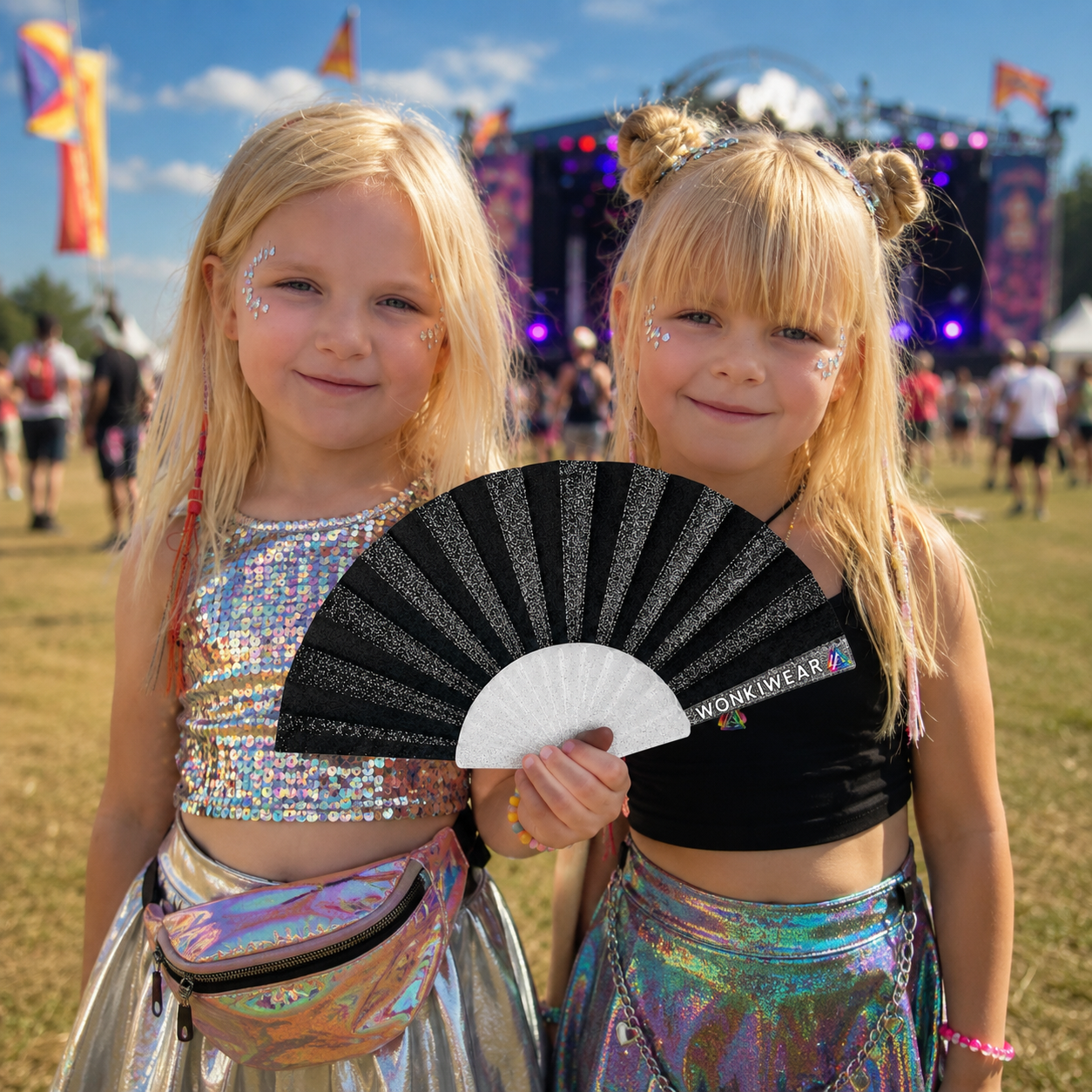 Small Folding Fan - Black Glitter