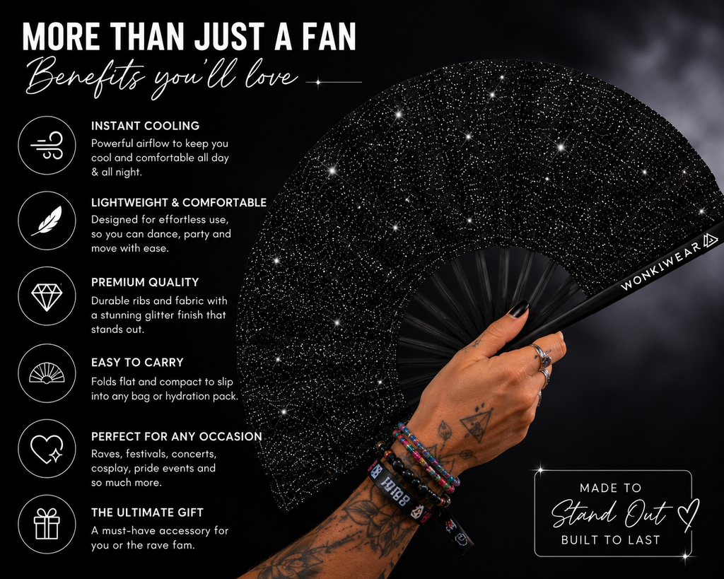 Black Glitter Festival Fan + Leg Holster Bundle