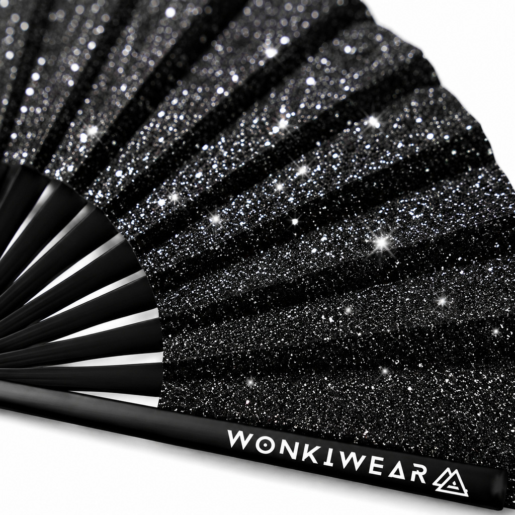 Black Glitter Festival Fan + Leg Holster Bundle