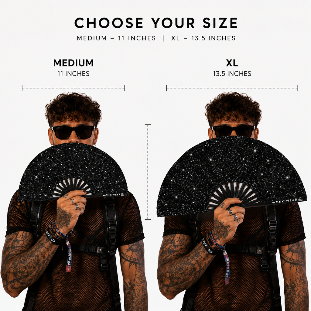 Black Glitter Festival Fan + Leg Holster Bundle