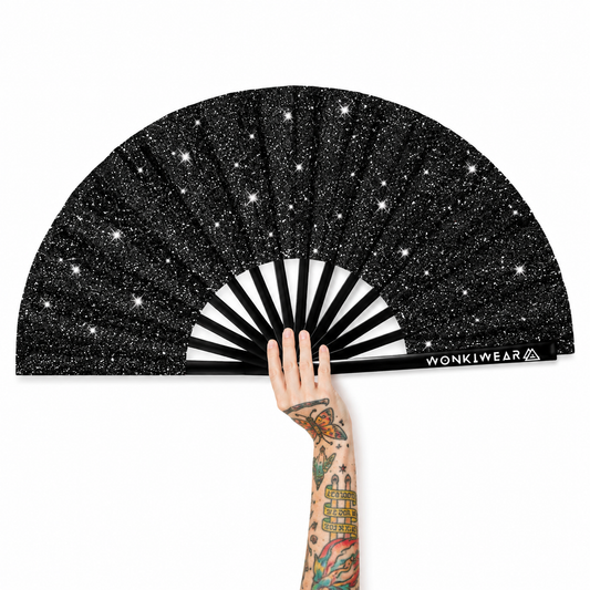 Black Glitter Festival Fan + Leg Holster Bundle