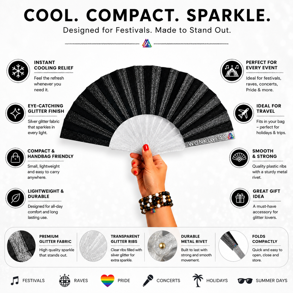 Small Folding Fan - Black Glitter