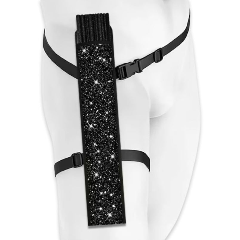 Black Glitter Festival Fan + Leg Holster Bundle