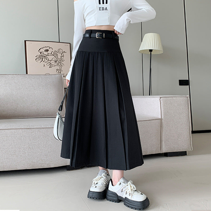 Femboy Belt Pleated Midi Skirt
