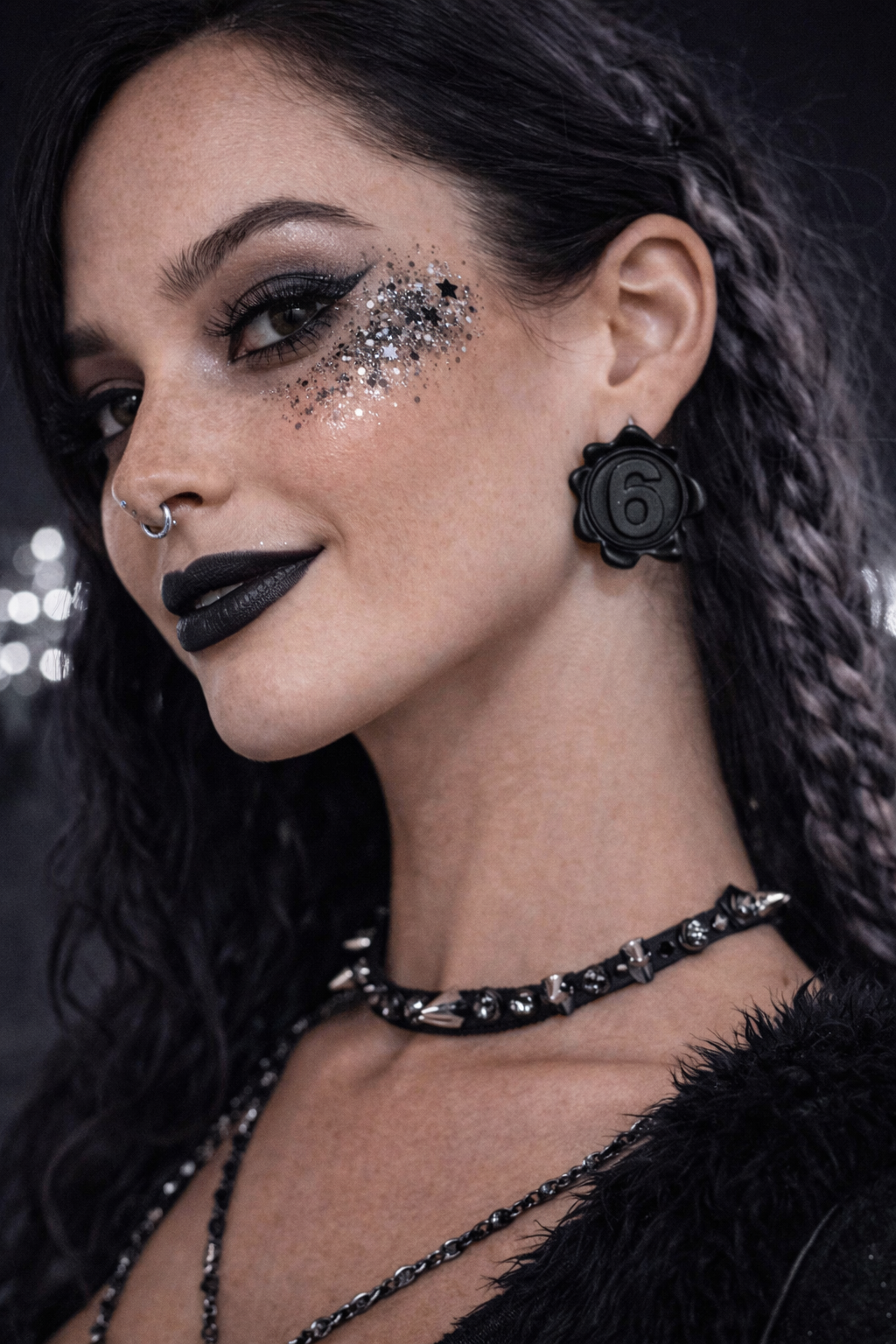 Black Number 6 Stud Earrings