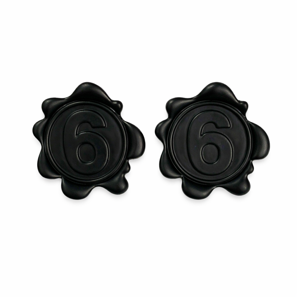 Black Number 6 Stud Earrings
