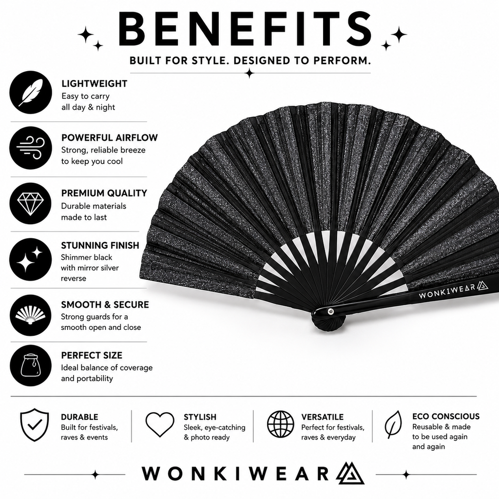 Black Shimmer Metallic XL Festival Fan