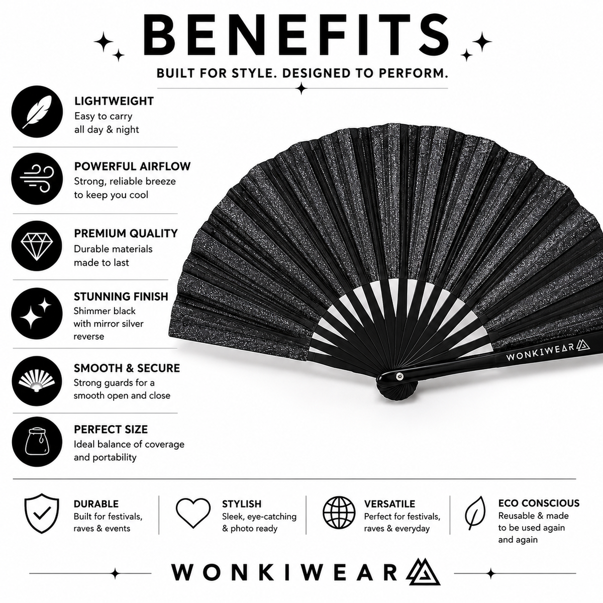 Black Shimmer Metallic XL Festival Fan