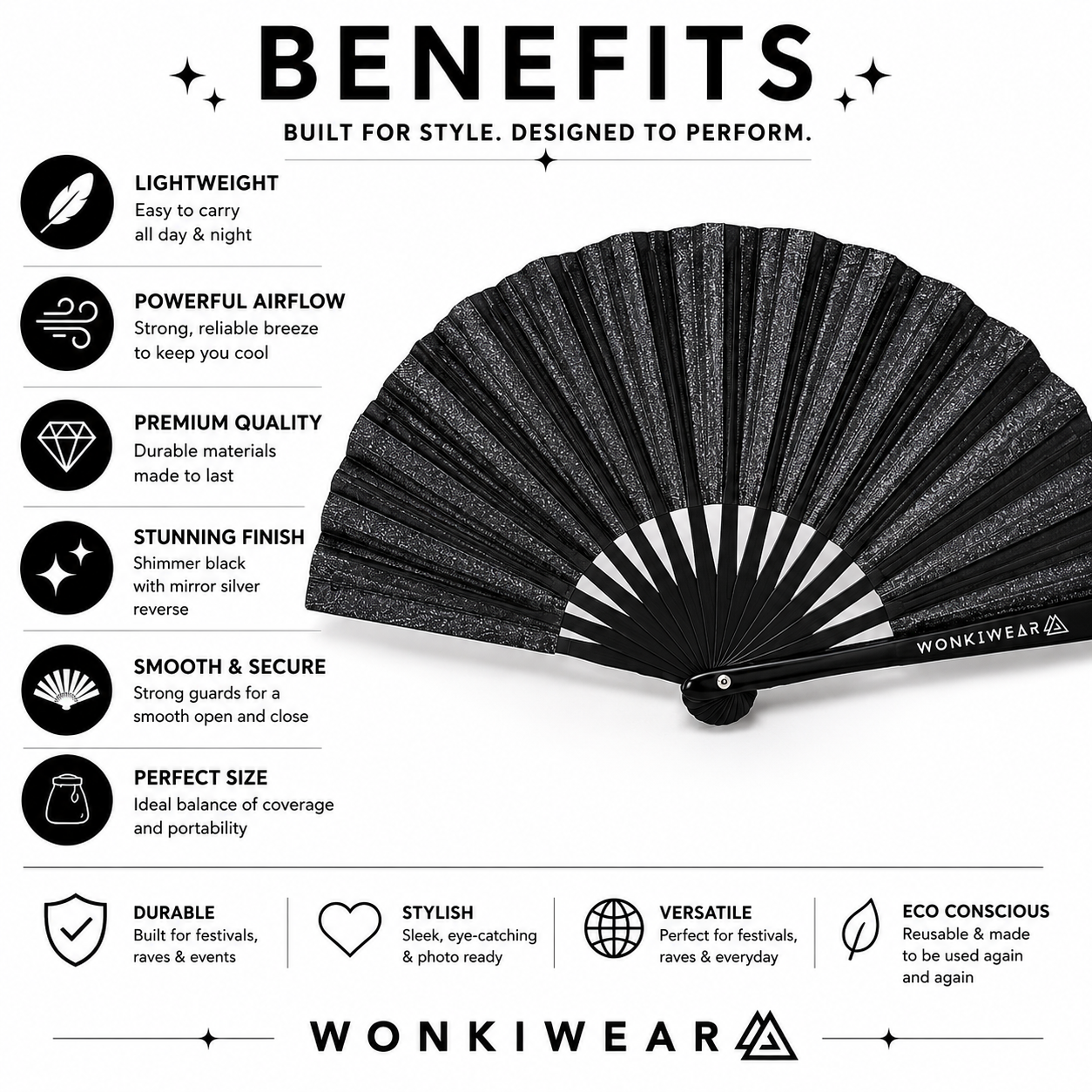 Black Shimmer Metallic XL Festival Fan