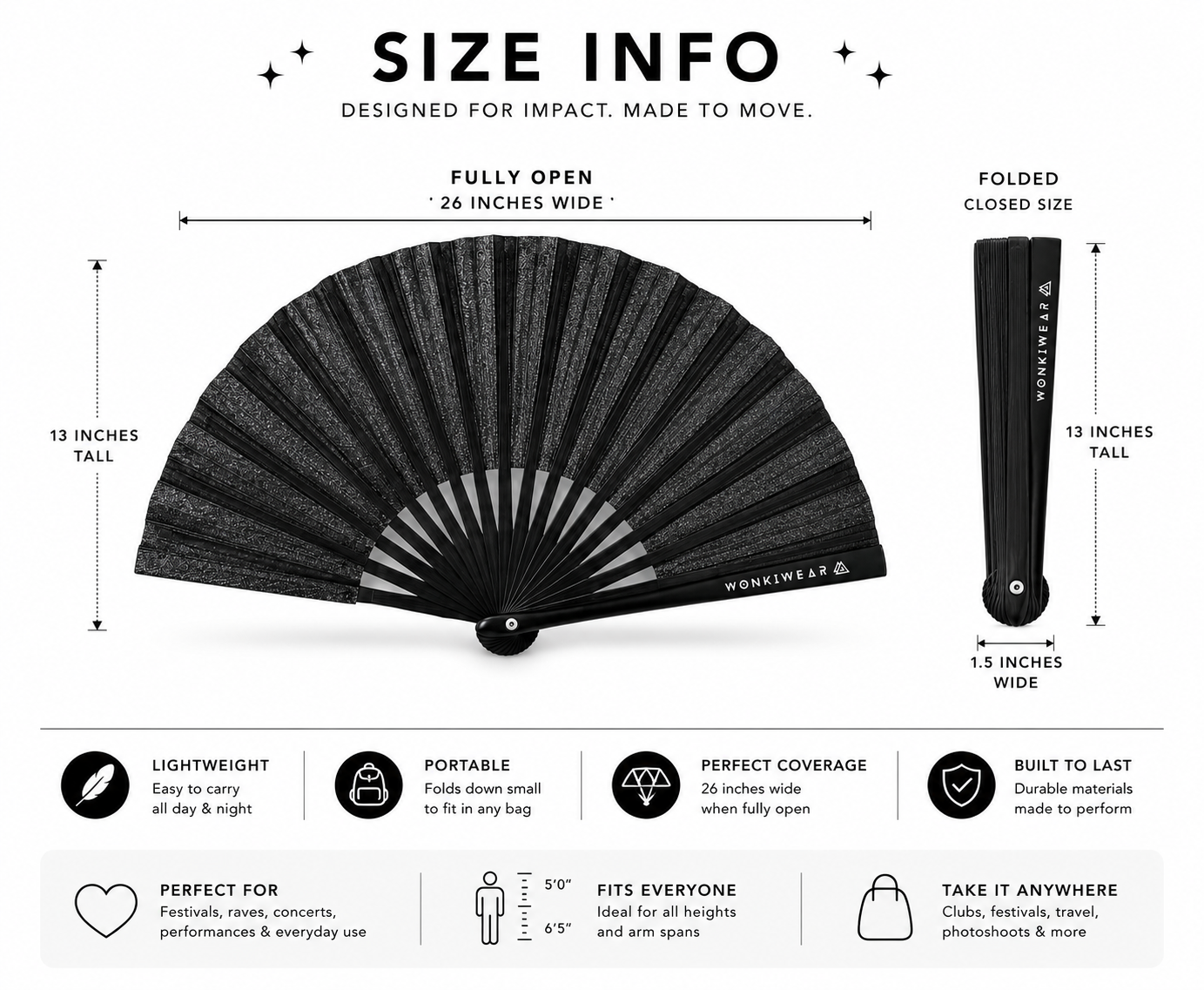 Black Shimmer Metallic XL Festival Fan