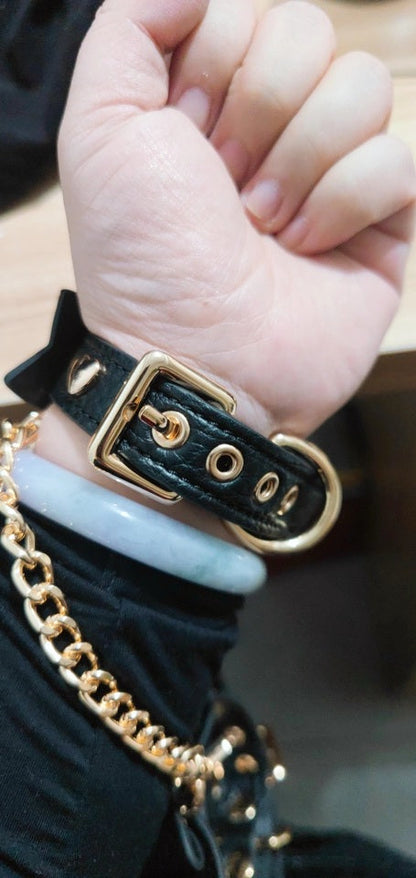 Black and Gold Bow Wrist Cuff - Luxury Leather