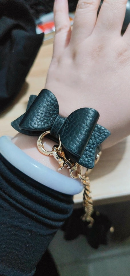 Black and Gold Bow Wrist Cuff - Luxury Leather