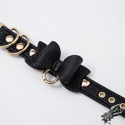 Black and Gold Bow Wrist Cuff - Luxury Leather