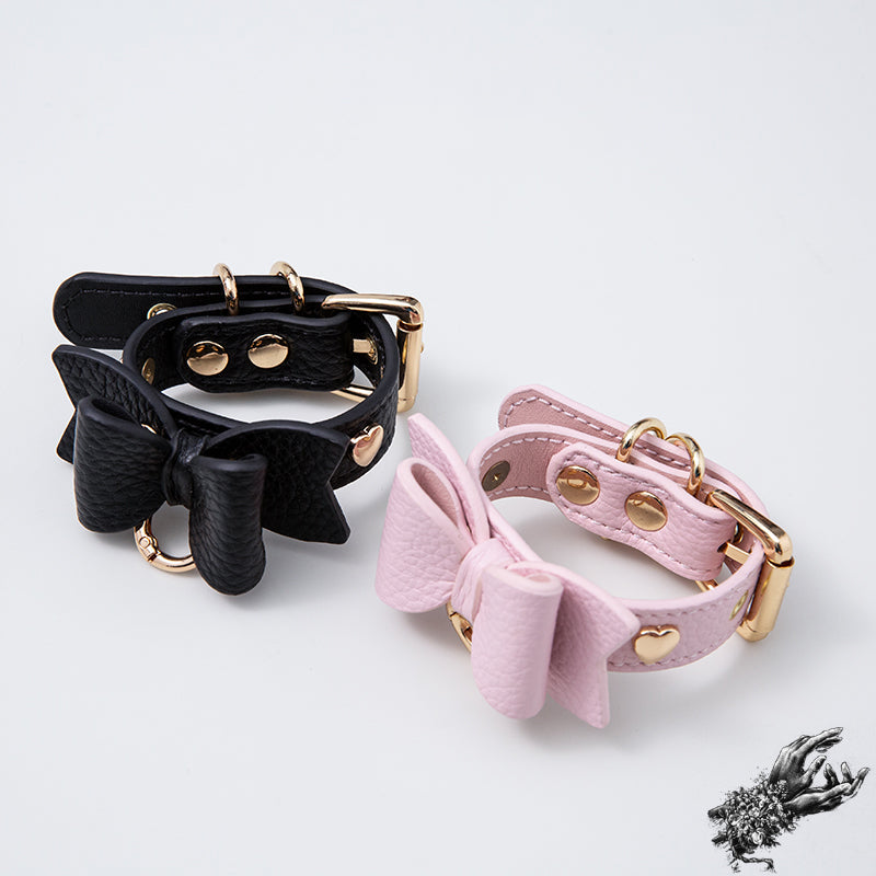 Pink and Gold Bow Wrist Cuff - Luxury Leather