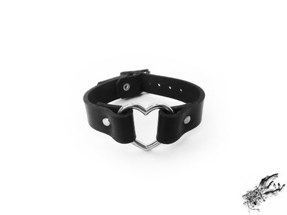 Black Leather Heart Ring Wristband