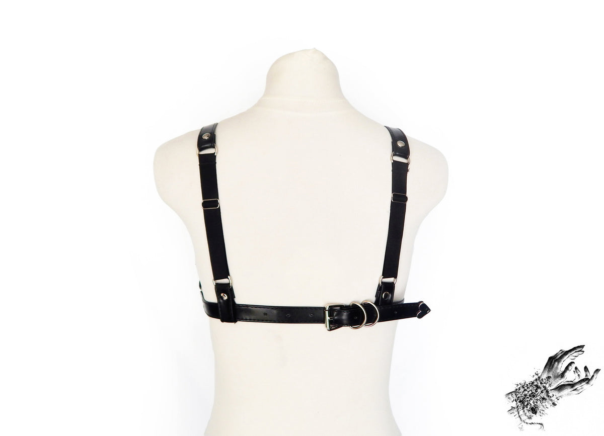 Black Vegan Leather Cage and Corset Harness Set
