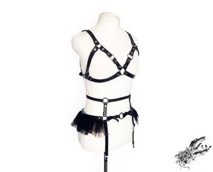 Black Vegan Leather Cage Harness Set