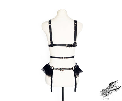 Black Vegan Leather Cage Harness Set
