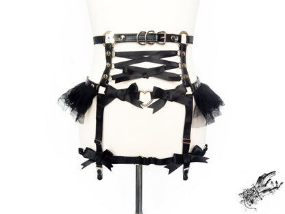 Black Vegan Leather Corset Body Harness Set