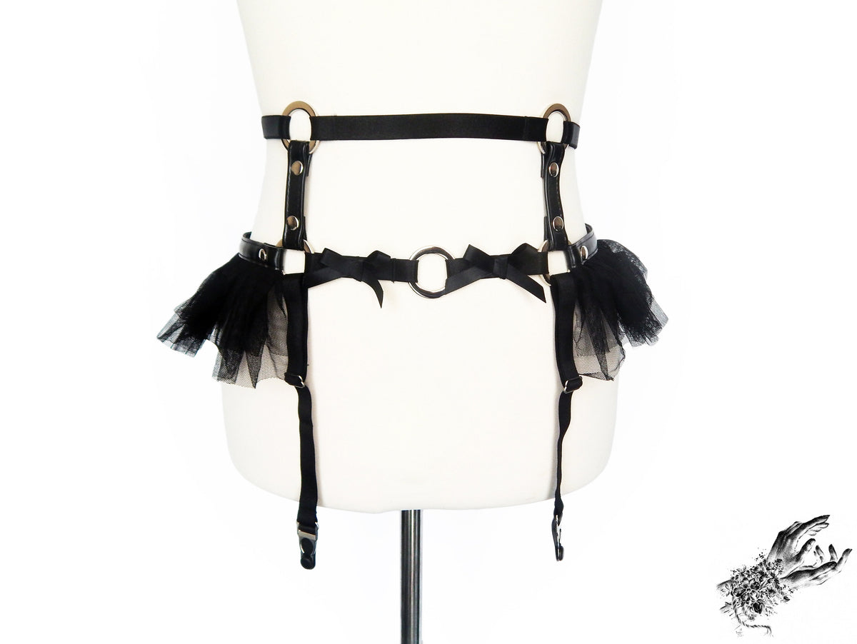 Black Vegan Leather O Ring Harness Set