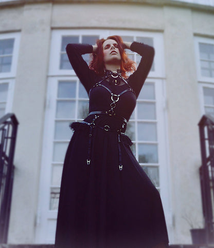 Black Vegan Leather O Ring Harness Set