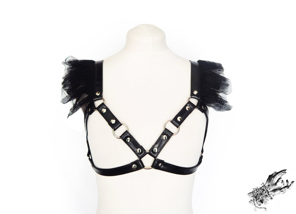Black Vegan Leather Corset Body Harness Set