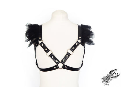 Black Vegan Leather Corset Body Harness Set