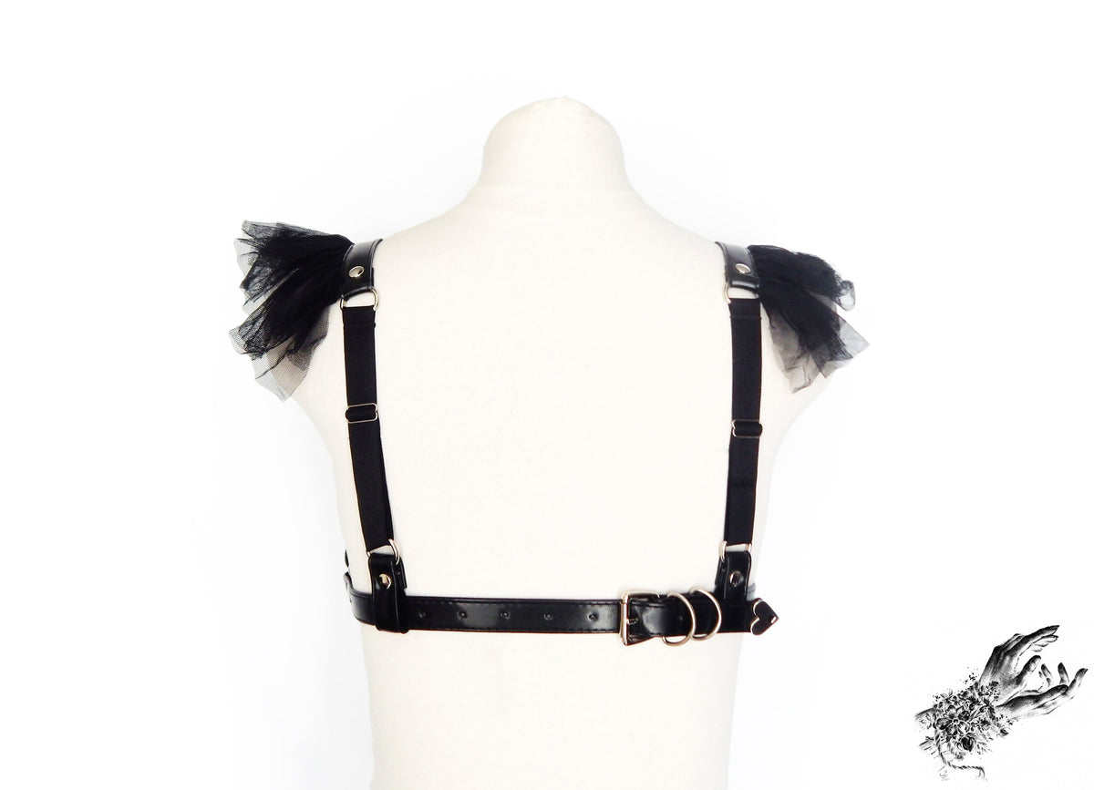 Black Vegan Leather Corset Body Harness Set