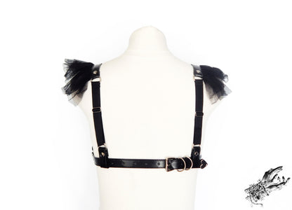 Black Vegan Leather Corset Body Harness Set