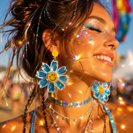 Oversized Blue Daisy Sun Catcher Drop Earrings