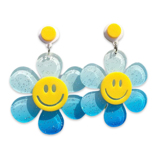 Oversized Blue Daisy Drop Earrings