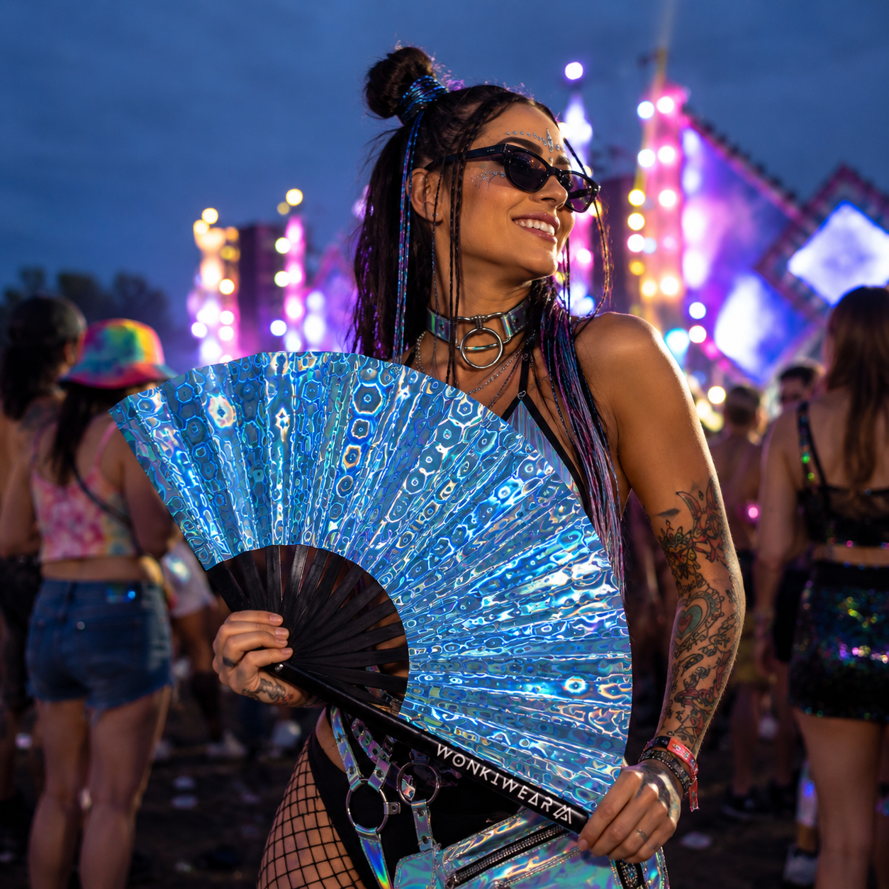 Blue Holographic XL Festival Fan