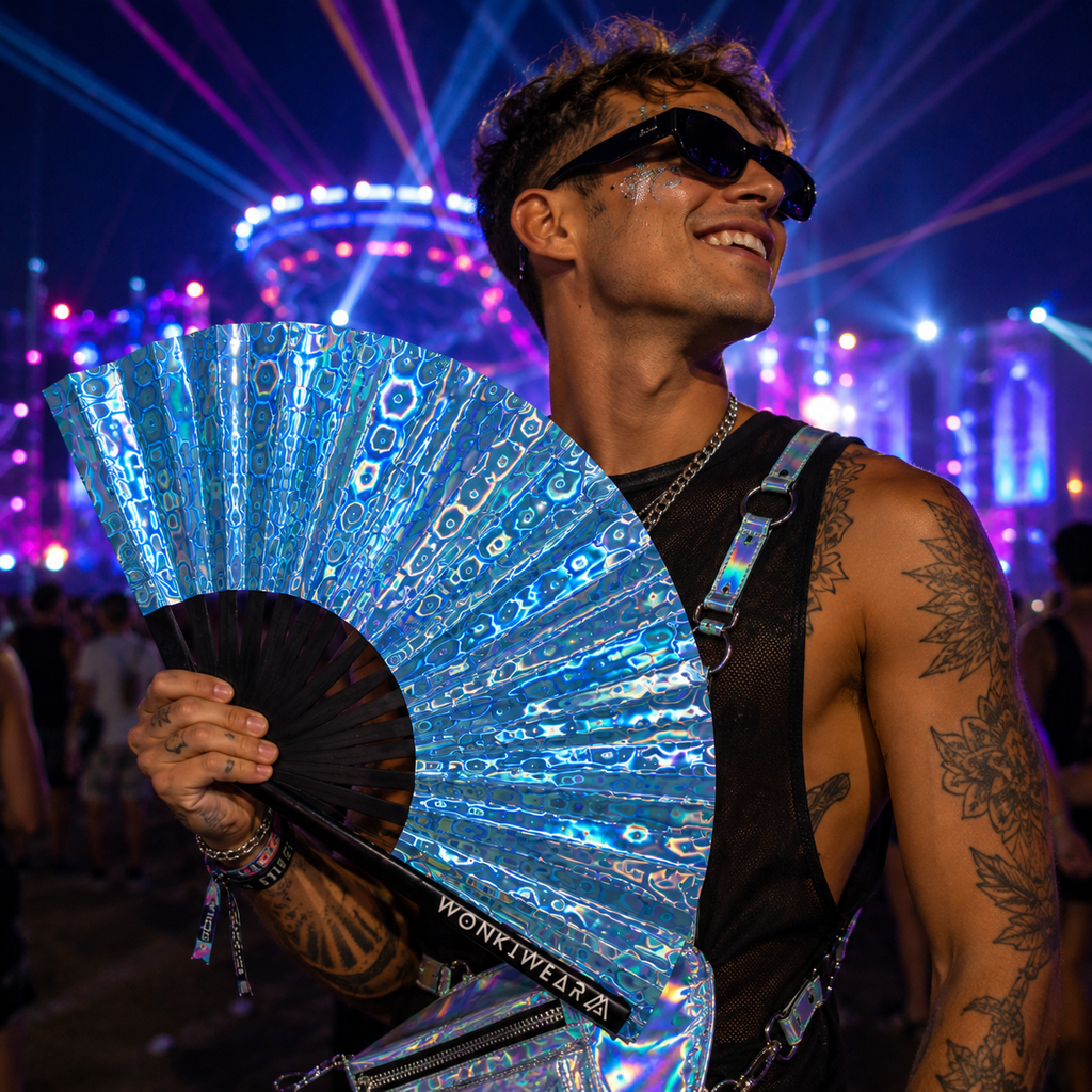 Blue Holographic XL Festival Fan