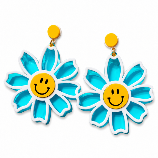 Oversized Blue Daisy Sun Catcher Drop Earrings
