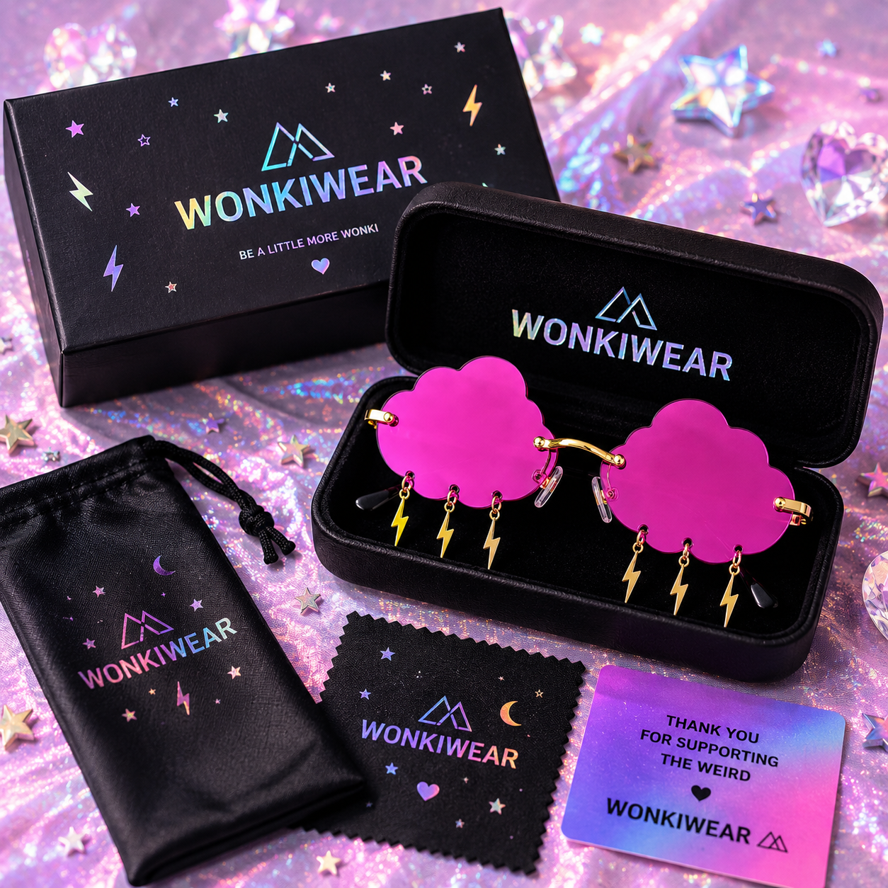 Magenta Cloud & Lightning Glasses