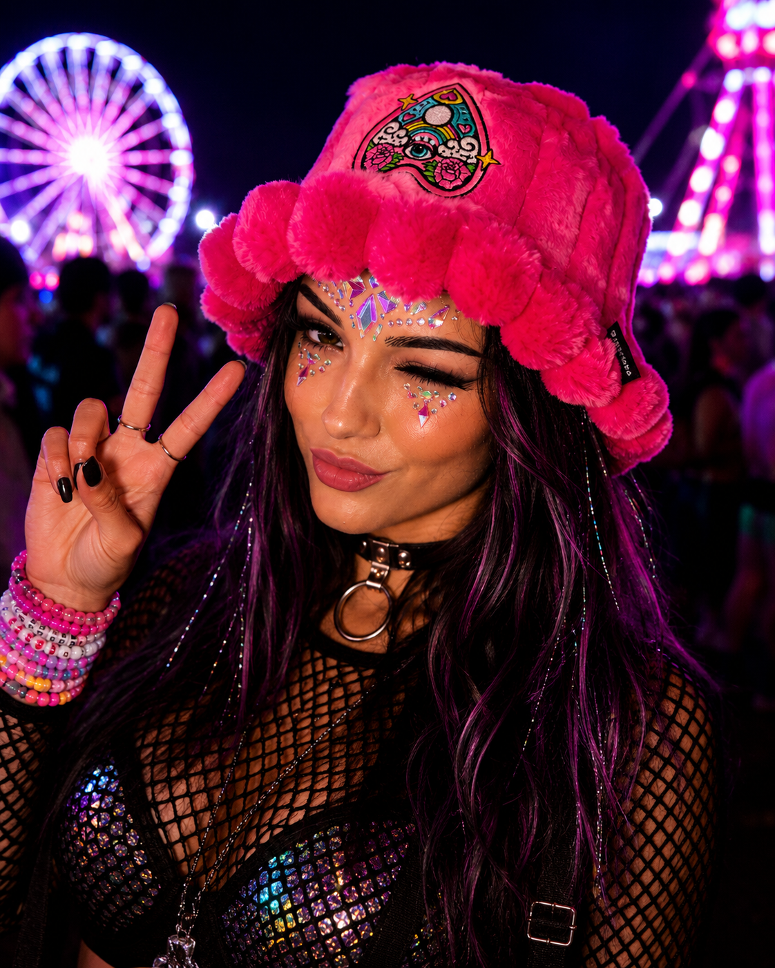 Bright Pink Psychedelic Furry Bucket Hat