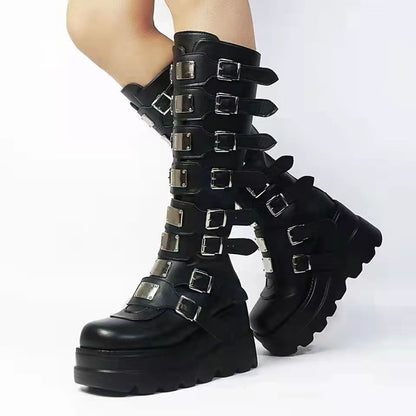 Buckle Platform Combat Boots