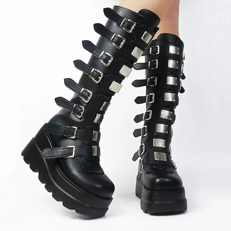 Buckle Platform Combat Boots