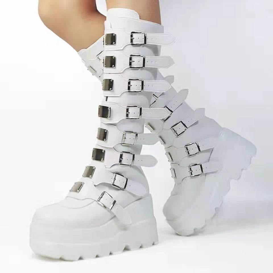 Buckle Platform Combat Boots