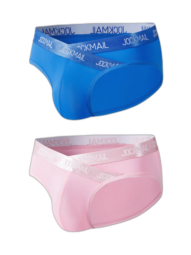 2 Pack Men's Sporty Letter Print Supportive Low-Rise Ice Silk Skin-Friendly Bikini