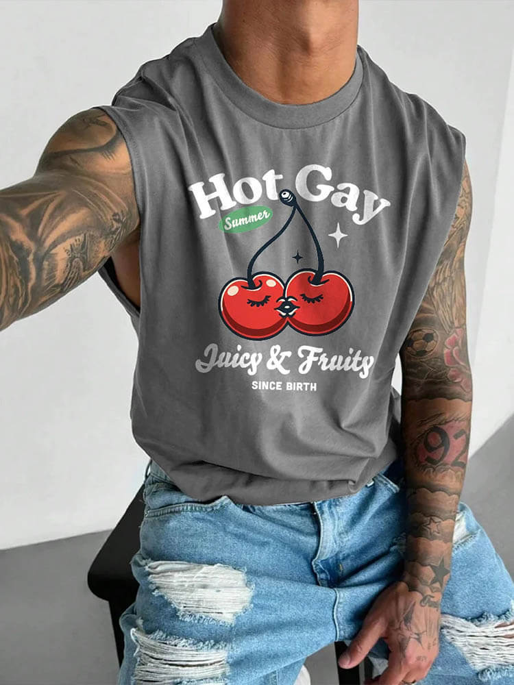 Men's LGBT Hot Gay Fruity Print Wide Shoulder Vest