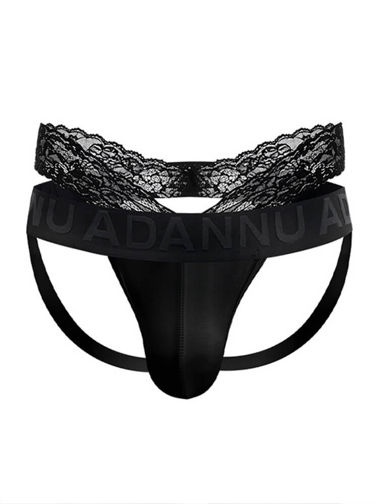 Men's Sexy Solid Color Low-Rise Lace Modal Double Thong