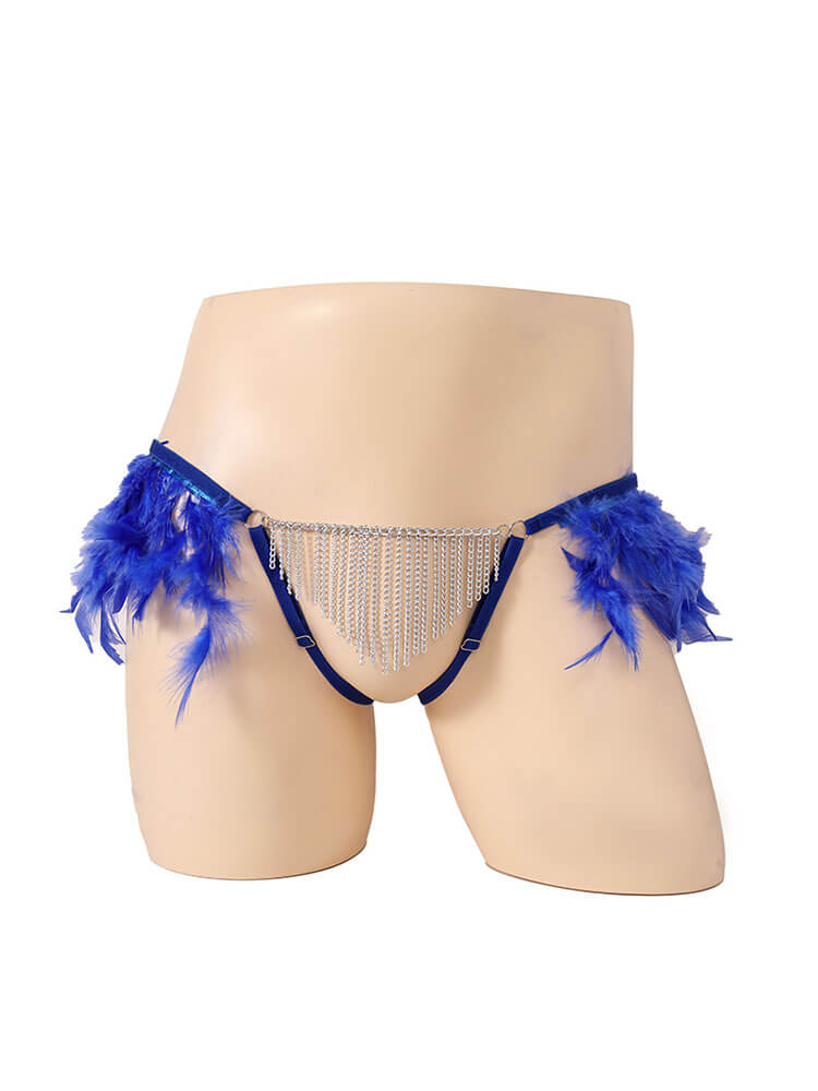 Men's Sexy Solid-Color Plush Trim Chain Thong