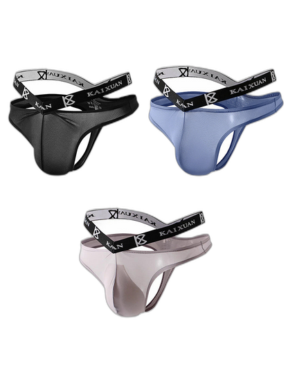 3 Pack Men's Sexy Ice Silk Mesh Breathable Erotic Thong & Strings