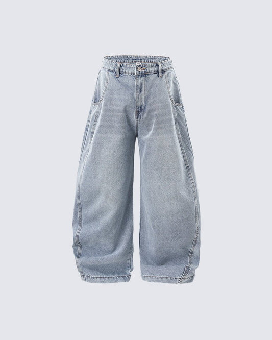 Baggy Washed Denim Scimitar Pants