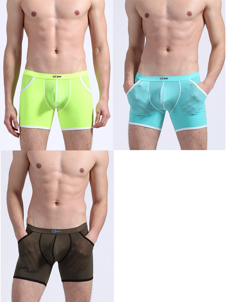 3 Pack Men's Long Leg Boxer Briefs Made of Ultra-Thin Ice Silk with Anti-Wear Elastic