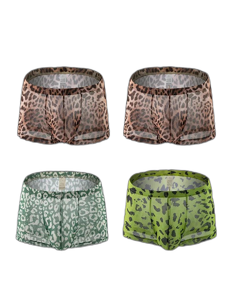 4 Pack Leopard Print See-through Mesh Trunks
